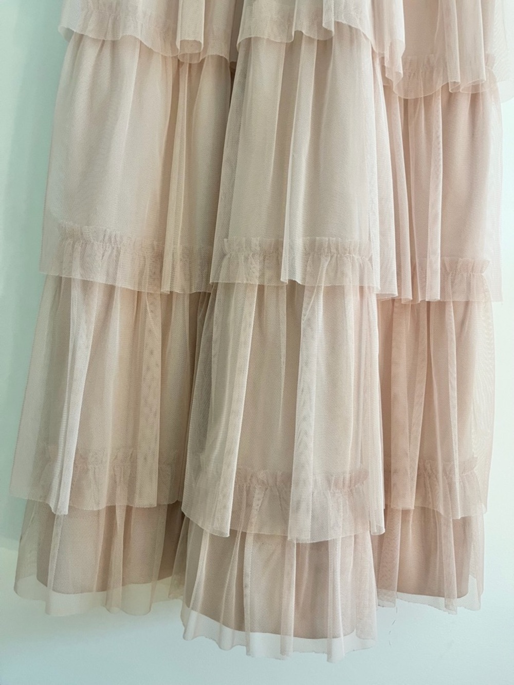 Adrianna Papell Blush Pink Tiered Tulle Skirt Beaded Bodice Ball Gown Dress Sz 6 - Picture 9 of 15